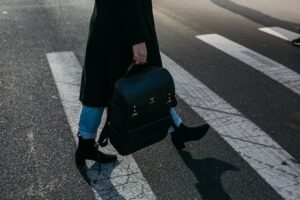 woman crossing street