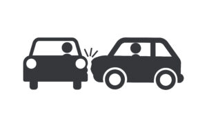 Isolated pictogram car side collision, vehicle crash, road accident